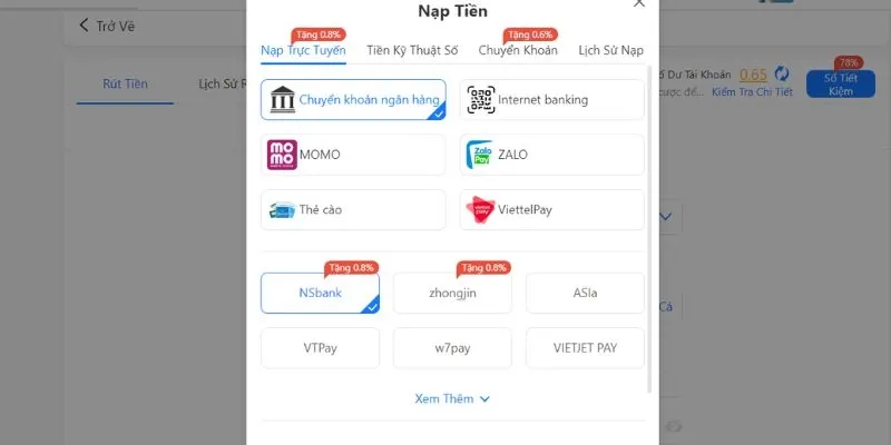 Hướng dẫn nạp tiền 78win bằng phương thức ngân hàng